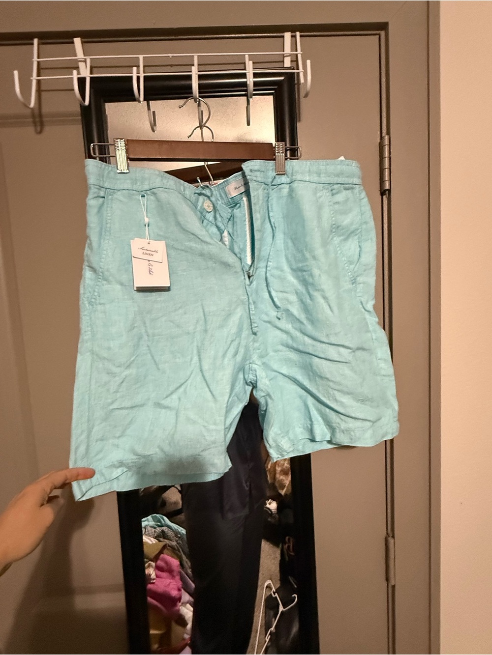 Men's Aqua Linen Blend Flat Front Shorts – Lightweight Summer Style